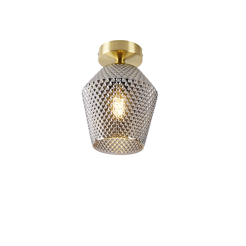 QAZQA Art deco plafondlamp messing met smoke glas - Karce