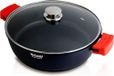 WECOOK! Ecostone Inductiekookpan met glazen deksel, 32 cm, XTRA Dupon-antiaanbaklaag, zonder PFOA, gegoten aluminium, 5 mm dik, 7,5 cm hoog, siliconen handgrepen, glaskeramiek, gas
