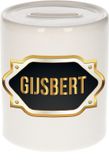 Bellatio Decorations Shoppartners Bv Spaarpot met voornaam Gijsbert - wit - met goud/zwart embleem - 8 x 9 cm - keramiek - met afsluitdop - cadeau verjaardag