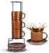 Tasses à café, 4 pièces, céramique, 180 ml, avec soucoupes et support