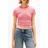 Tommy Hilfiger Tommy Jeans T-shirt Dames M Katoenmix Korte Mouw Rood/streep Lente/Zomer 2026