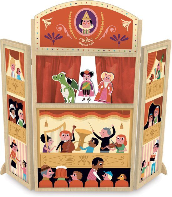 Vilac Poppentheater Ingela P. Arrhenius met silhouetpoppen - Kleurrijk Houten Speelgoed