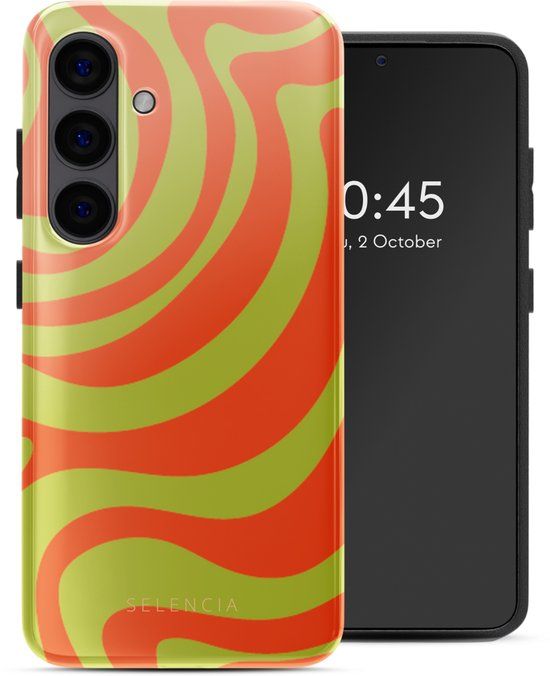 Selencia Hoesje - Geschikt voor Samsung Galaxy S24 - Backcover - Wavy Swirl Orange Fern