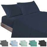 ECOMMERC3 Beddengoedset, 3-delig, voor bedden met 135 cm, gemaakt in Spanje, beddengoed met hoeslaken, dekbedovertrek en 1 kussensloop, marineblauw, extra zacht en licht