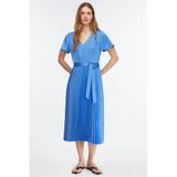 Comma Satijnen Midi Jurk met Overslag en Plissé Blauw