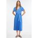 Comma Satijnen Midi Jurk met Overslag en Plissé Blauw