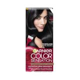 Garnier Color Sensation Coloration, zwart 1.0, permanente crèmekleuring, voor alle haartypes, kleur tot 10 weken en dekt wit haar 100% af