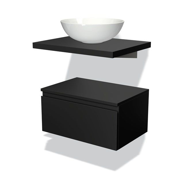 Maxaro Badkamermeubel voor Waskom 60 cm Modulo Plato Mat Zwart 1 Lade Greeploos