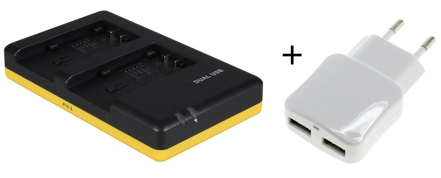 - (compatible) Duo lader voor 2 camera accu's Panasonic VWVBK180 en VWVBK360 + handige 2 poorts USB 230V adapter