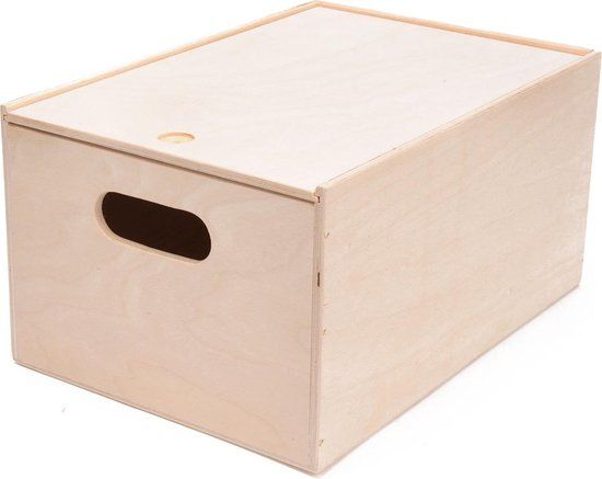 Playwood Houten Opbergkist - Rechthoekig - Met Schuifdeksel - 9L - Blanco