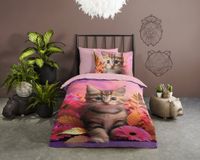 Good Morning dekbedovertrek kitten poes - 1 persoons 140x200/220 cm - Roze - 100% Katoen renforcé