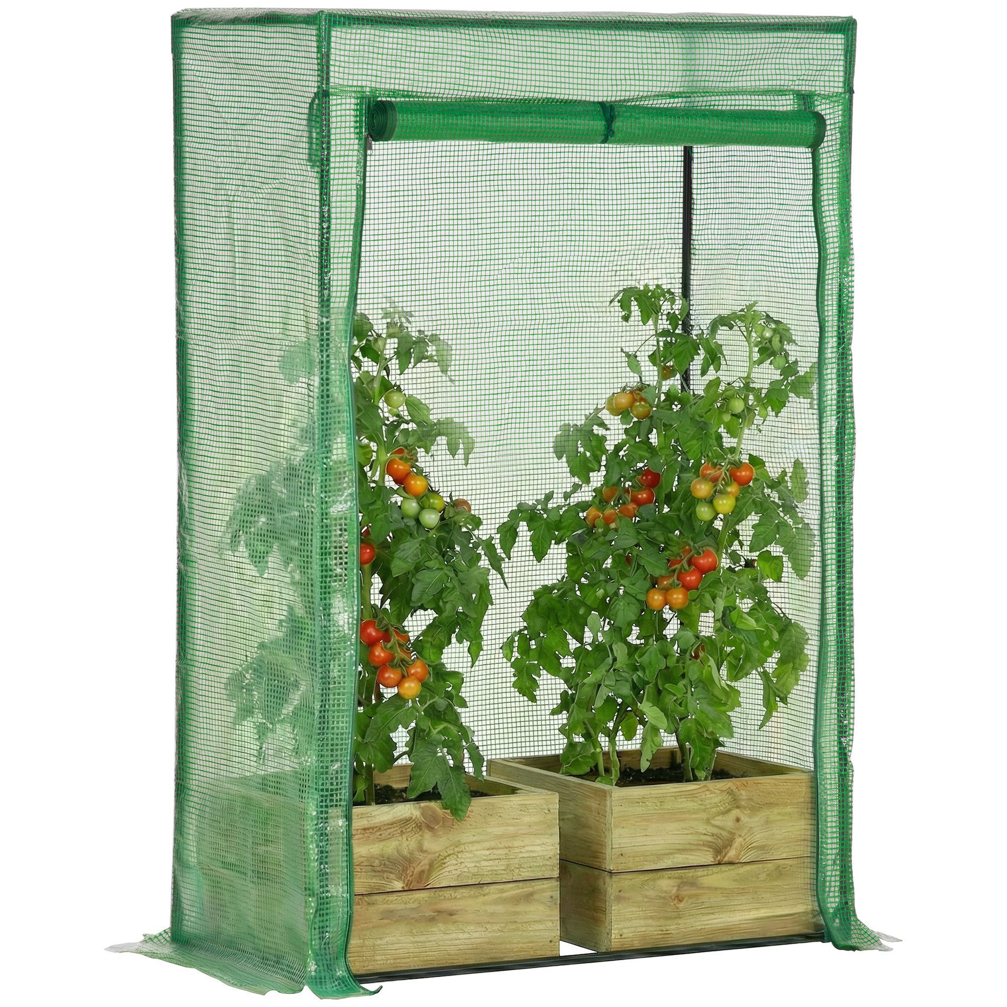 Outsunny Tuinkas, Balkonkas, Zeil van Versterkt PE, Stalen Frame, Oprolbare Deur met Ritssluiting, voor Groenten, Planten, Bloemen in Alle Seizoenen Binnen en Buiten, 100x50 cm Groen