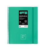 Grafoplas Kunststof hoezen A4, 30 transparante inzetstukken, stijve polyfoam-omslag, robuust en ultralicht, turquoise, spiraalbinding van pvc, minimalistisch, perfect voor documenten