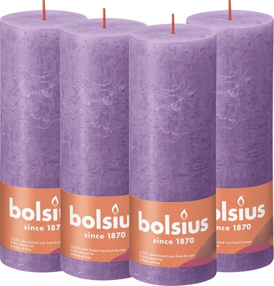 Bolsius stompkaarsen shine 4 st rustiek 190x68 mm levendig violet