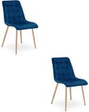 LEOBERT Set van 2 eetkamerstoelen SPLIT – Blauw fluweel – Eiken poten