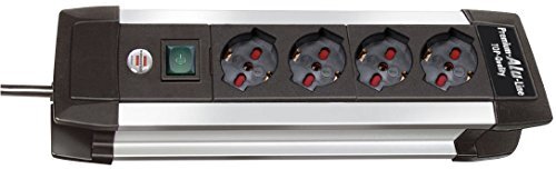 Brennenstuhl 1391005014 Premium Alu Line, 4 stopcontacten Italiaanse (10/16 A), randen van aluminium, verlichte schakelaar