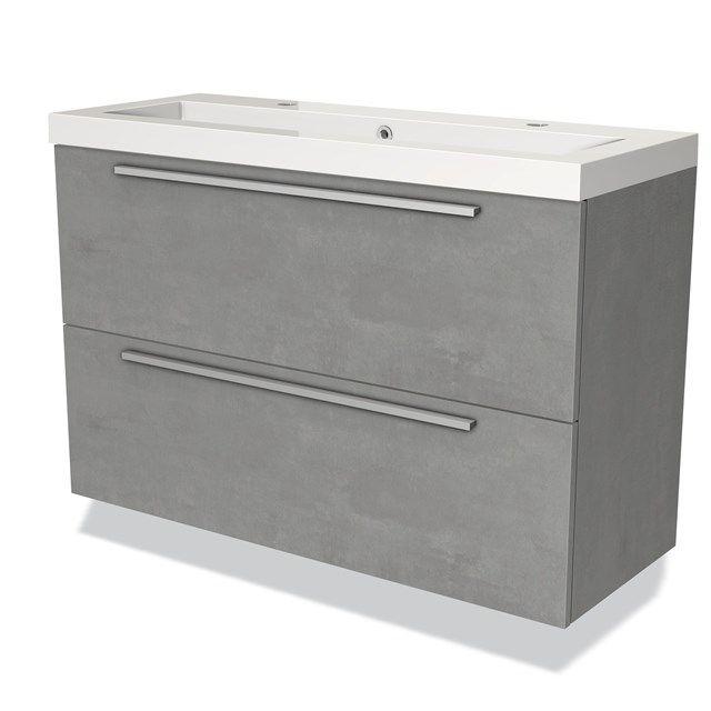 Maxaro Badkamermeubel 100cm Modulo Slim Lichtgrijs Beton 2 Lades Vlak Wastafel Mineraalmarmer - 6095821911912