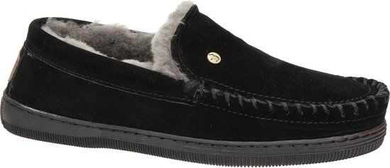Warmbat Grizzly Mannen Sloffen - Zwart Maat 45 - Suède - Wol - Rubber Zool