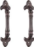 Relaxdays meubelgreep vintage, 2 stuks, handgreep antiek voor kasten, lades, schuifdeur, gietijzer, 20 cm lang, bruin