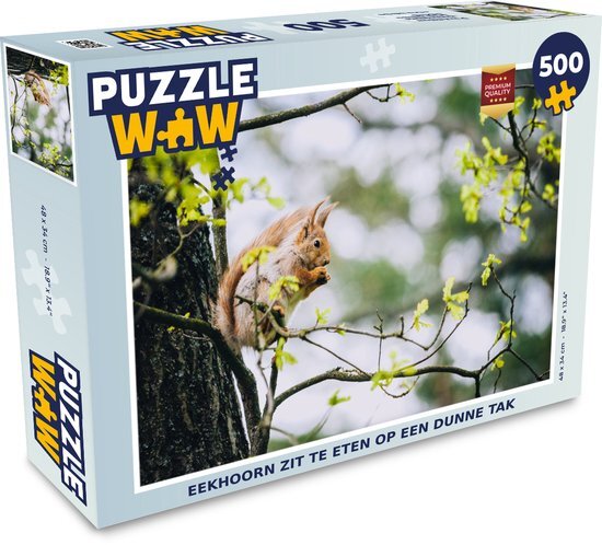 MuchoWow Puzzel Eekhoorn zit te eten op een dunne tak - Legpuzzel - Puzzel 500 stukjes