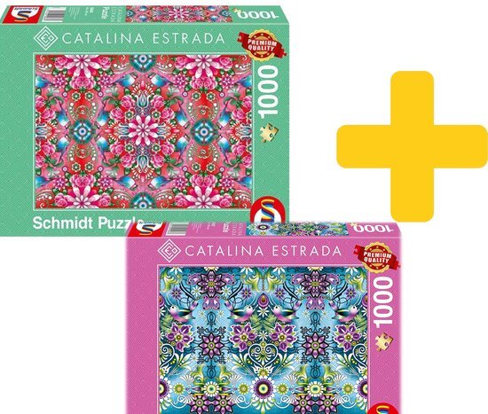 Schmidt voordeelpakket puzzels Red Rosebush en Blue Sparrow Catalina Estrada