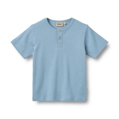 Wheat T-shirt blauw Jongens Katoen Henleykraag Effen - maat 110