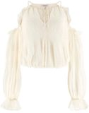 Guess Emilia Cold Damesblouse Lange Mouw V-hals Katoen Duif Wit XS