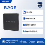 Ervpes B20E Mini PC Pentium 6500Y, 8GB LPDDR3 128GB SSD, Windows 11 Pro, Mini Desktop Computer 5W Laag Verbruik, 4K Dual Screen, WiFi5 BT5.0, Gigabit Ethernet, USB3.2, VESA, Stil