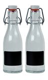 Viva Haushaltswaren - 2 x kleine glazen fles 200 ml leeg met beugelsluiting van porselein om te vullen, als transparante sapfles en oliefles te gebruiken (incl. 2 etiketten)