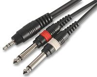 Pulse PLS00140 3,5 mm Stereo Jack naar 2x 6,35 mm (1/4 inch) Mono Jack Plug naar Plug Lead, 1,2m, Zwart