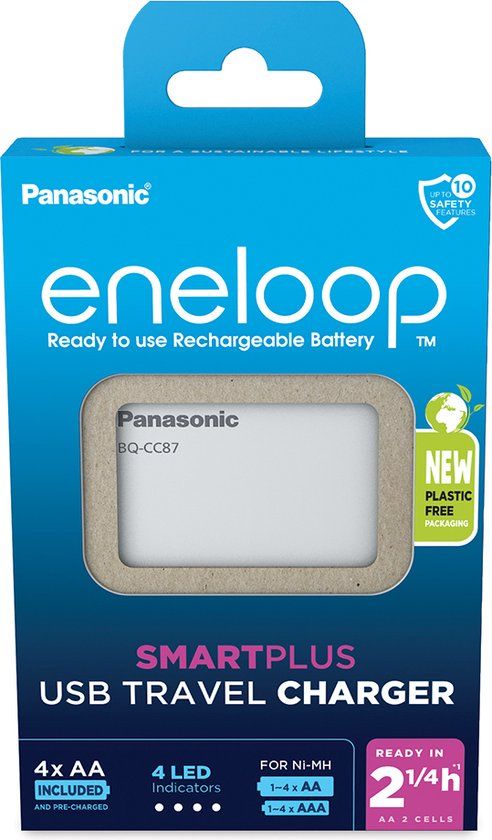 Panasonic eneloop SmartPlus USB Travel lader met 4x AA batterijen
