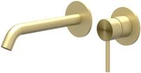 IVY Concord Wastafelkraan Afbouwdeel - 2-Gats Wandmontage - Gebogen Uitloop - Geborsteld RVS 316 Mat Goud PVD