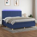 Maison Exclusive - Lit boxspring avec matelas et éclairage LED, bleu, 200x200 cm, textile