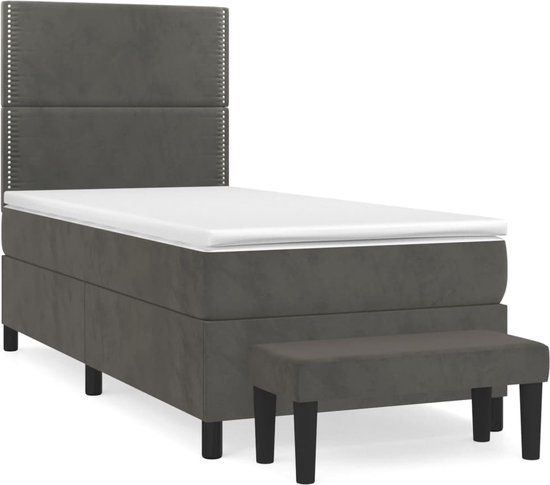 vidaXL Boxspring met matras fluweel donkergrijs 90x200 cm