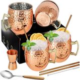 SuproBarware Moscow Muilezel Mokken voor Cocktails Set van 4 Koper Plated RVS Muilezel Mokken 18oz/540ml met koperen rietjes
