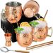 SuproBarware Moscow Muilezel Mokken voor Cocktails Set van 4 Koper Plated RVS Muilezel Mokken 18oz/540ml met koperen rietjes