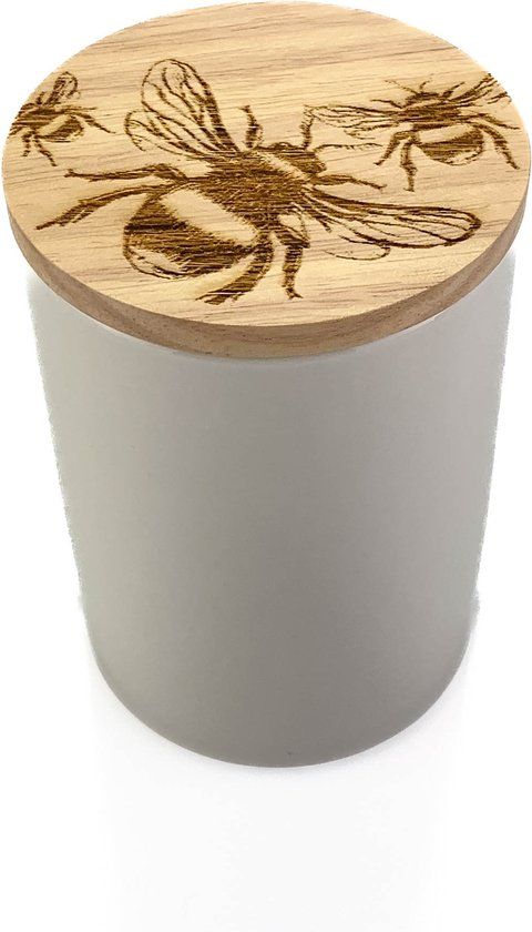 Voorraadpot Bijen Small - 13x9 - Gegraveerd - Scottish Made - Wit - Keramiek