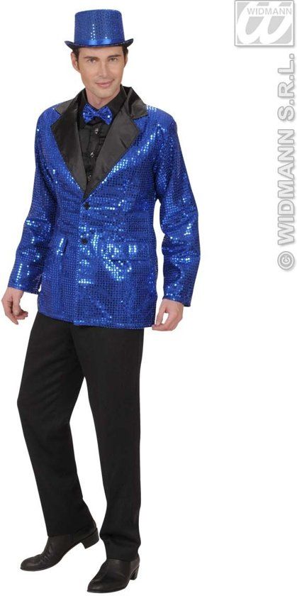 Widmann Pailletten Colbert Blauw Man One Size Carnaval kostuum Verkleedkleding