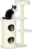 PawHut Kratzbaum, 100 cm, Kletterbaum mit Kratztonne, Katzenkratzbaum, Katzenbaum mit Sisalsäule und Spielball, Katzenmöbel mit Kissen, Plüsch, Cremeweiß