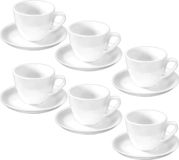 Wilmax tasses à expresso avec soucoupe, 75 ml, set de 6, blanc, en porcelaine