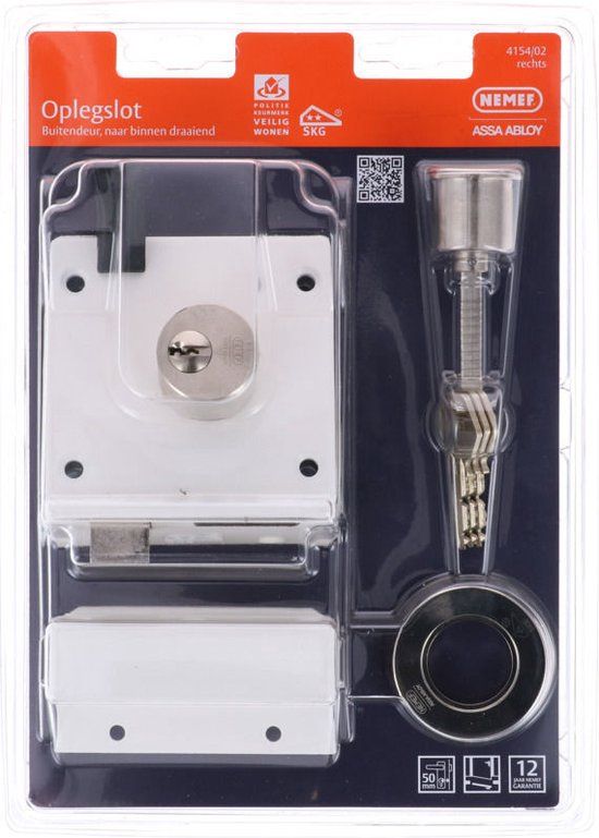 Nemef 4154/02 Veiligheidsoplegslot - Rechts - Doornmaat 50mm - SKG** - Wit