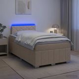 vidaXL Boxspringbed met matras, crème kleur, 120 x 190 cm, gestoffeerd