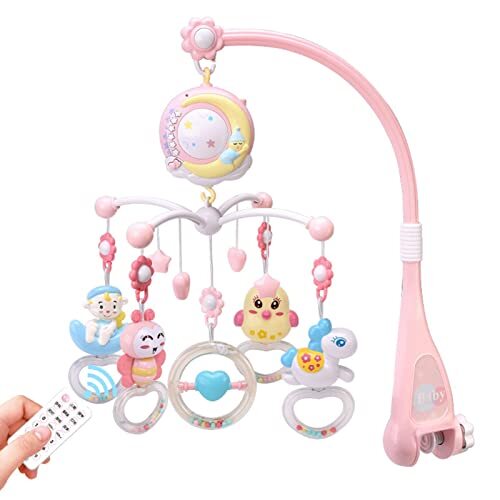 PAPABA Baby Rattle Schattige Cartoon Animal Rammelaar Baby Kalmerend Speelgoed Sensorische Trainer Licht en Muziek Roze