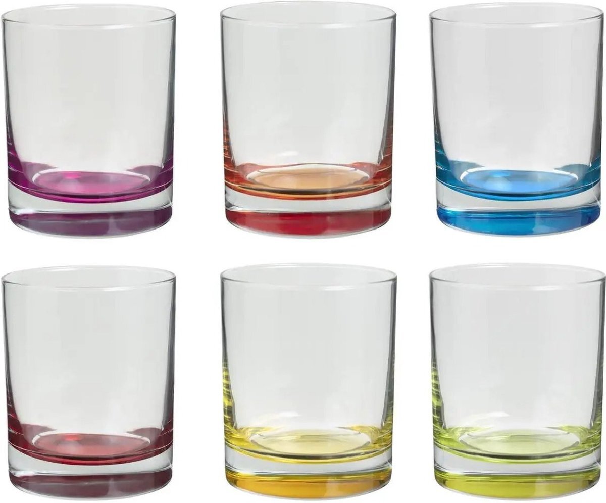 Secret de Gourmet Set van 12x stuks tumbler glazen Colori 300 ml van glas - Drinkglazen - Waterglazen