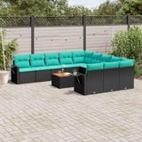 Maison Exclusive - Ensemble de jardin, composé de 12 pièces avec coussins, en résine tressée noire