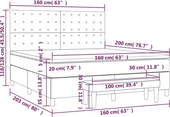 vidaXL Boxspring met matras - Stof - Donkerbruin - 160x200 cm