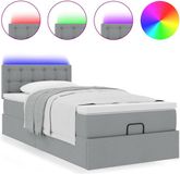 vidaXL - Bed - poef - met - matras - en - LED's - 90x200 - cm - stof - lichtgrijs