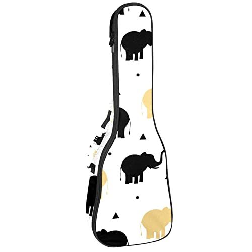 Mersov Tenor Ukulele Gigbag Waterdichte Ukelele Case Gewatteerde Rugzak, Geweldig voor Sopraan Concert (21/23/24") Zwart Gouden Olifanten Spelen