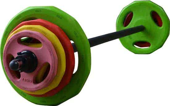 RS Sports Bodypumpset 130 - Halterset - 40 kg - Groen/Geel/Roze