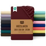 Utopia Bedding Hoeslaken met hoeken voor tweepersoonsbed, geborstelde microvezel, elastische hoeken, 200 x 200 cm, bordeauxrood